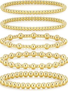 Waterproof Gold Beaded Bracelets for Women, Adjustable Stackable Jewelry Set